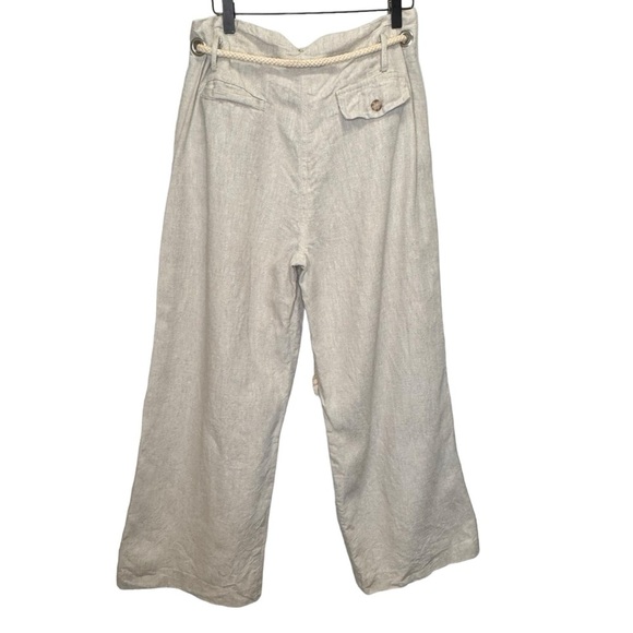 Sandro Sportswear Tan 100% Linen Wide Leg Pants Rope Belt Size 10 Nautical - Picture 2 of 16